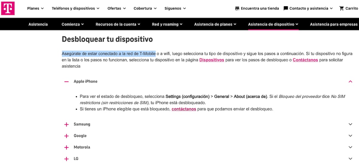 pagina de T-Mobile para liberar iPhone gratis, condiciones